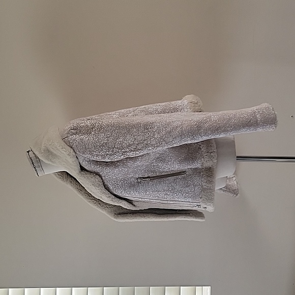 Vintage Y2K Genuine Shearling Leather Distressed Moto Biker Jacket Small Beige - Picture 2 of 10